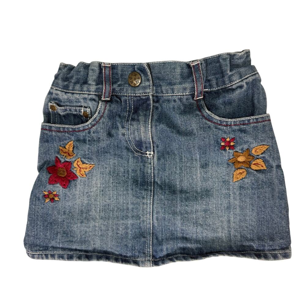 Girls 5 Jean Skirt Embroidered Flowers Adjustable Waist Denim All Year